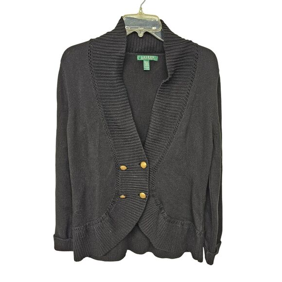 Ralph Lauren LRL Cardigan Sweater Womens Size Medium Double Breasted Gold Button - Picture 1 of 10
